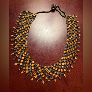 Beaded Necklace Orange & grey